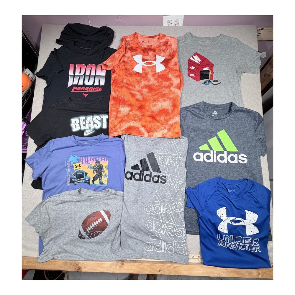 Kids Athletic Shirt Lot of 9 Nike Under Armour Adidas Project Rock Youth Large
